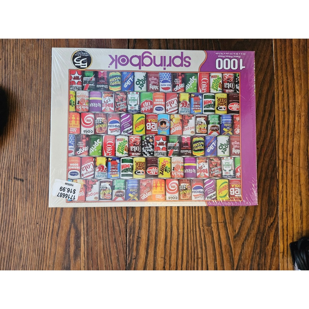 Springbok 1000 Piece Jigsaw Puzzle Soda Pop Cans Vintage Collage Made in USA NEW